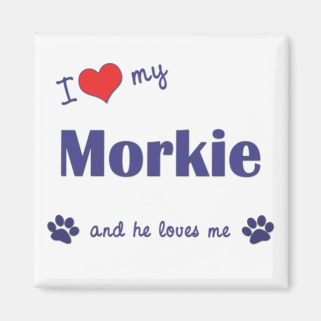 Aimant J'Aime Mon Morkie (Chien Homme) (Devant)