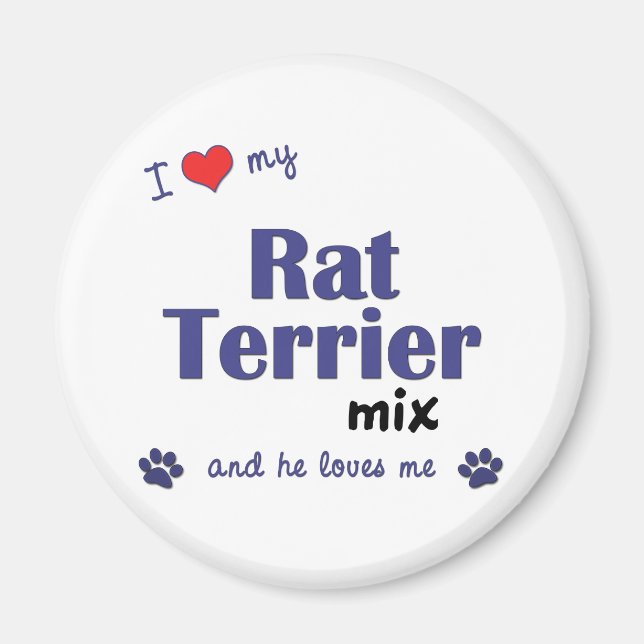 Aimant J'Aime Mon Rat Terrier Mix (Chien Homme) (Devant)