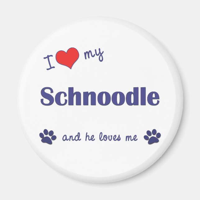 Aimant J'Aime Mon Schnoodle (Chien Homme) (Devant)