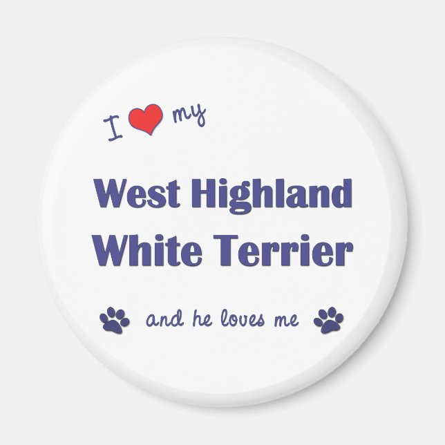 Aimant J'Aime Mon West Highland White Terrier (Chien mâle (Devant)