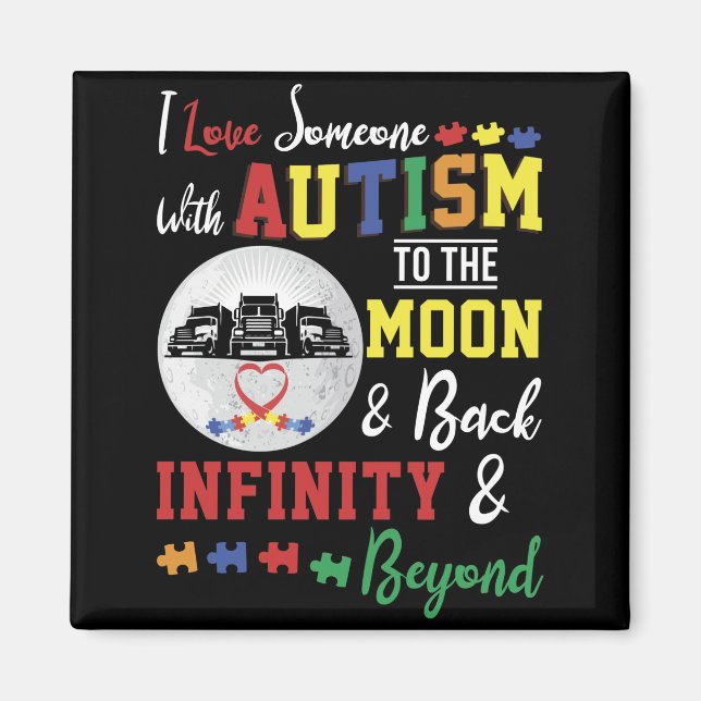 Aimant J'Aime Quelqu'Un Avec L'Autisme Sur La Lune Et De  (Devant)