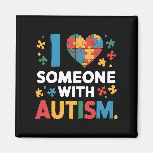 Aimant J'Aime Quelqu'Un Avec Sensibilisation sur l'autism (Devant)