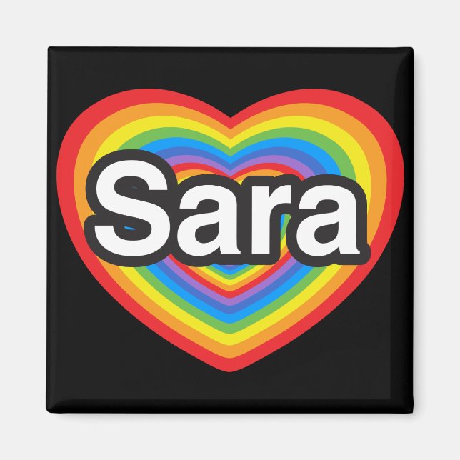 Aimant J'aime Sara. Je t'aime Sara. Cœur (Devant)