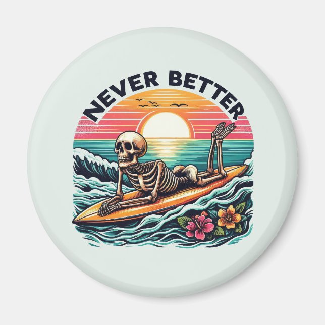 Aimant Jamais mieux - Skeleton Surfing Sunset Wave Design (Devant)