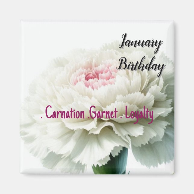 Aimant Janvier Anniversaire Fleurs Carnation et Garnet (Devant)