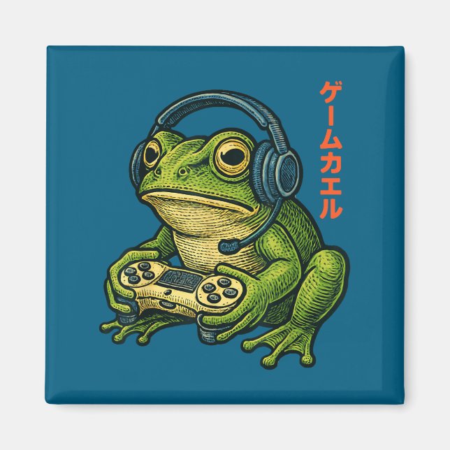 Aimant Japanese Gamer Frog Art Men Women Boys Funny Vinta (Devant)