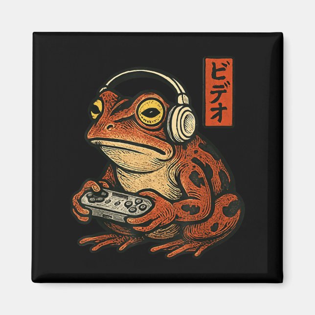 Aimant Japanese Gamer Frog Art Men Women Boys Funny Vinta (Devant)