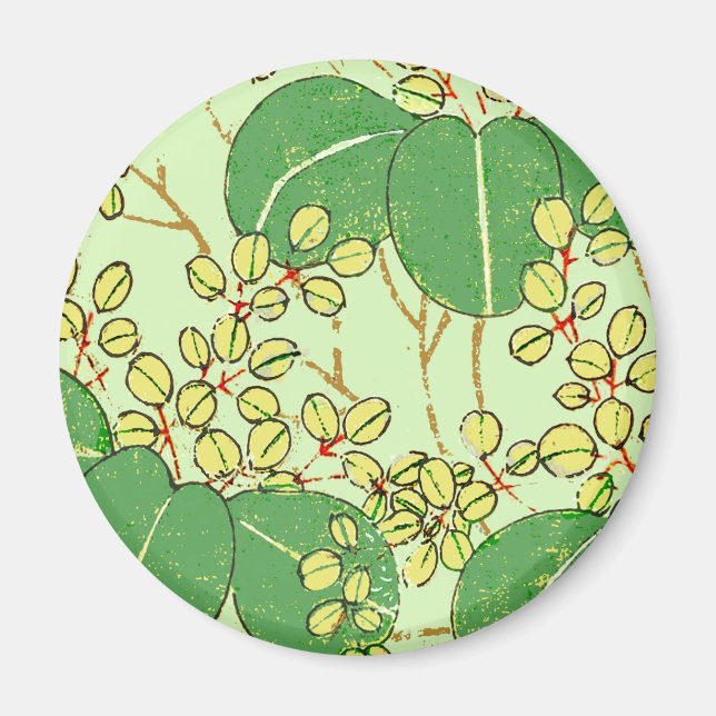 Aimant Japanese Leaf Floral Botanical Art Pattern (Devant)