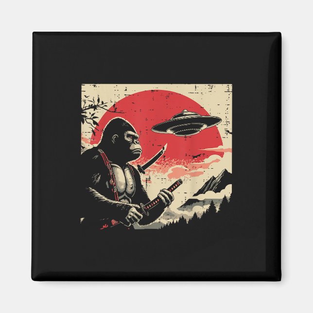 Aimant Japonais Bigfoot Samurai Ufo Sasquatch Vintage (Devant)