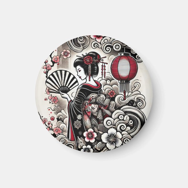 Aimant japonais Geisha avec design élégant (Devant)