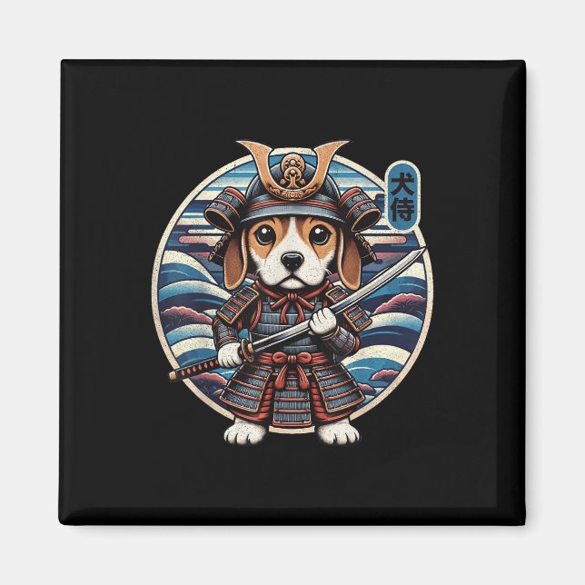 Aimant Japonais Samurai Chien Tattoo, Beagle Kawaii Ninja (Devant)