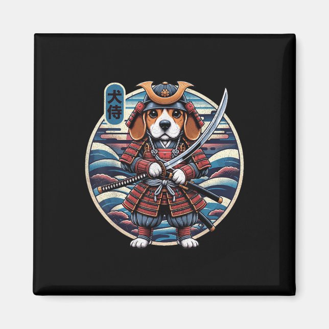 Aimant Japonais Samurai Chien Tattoo, Beagle Kawaii Ninja (Devant)
