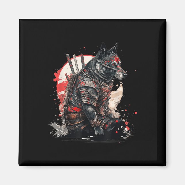 Aimant Japonais Samurai Ninja Chien Kawaii Tattoo Graphiq (Devant)