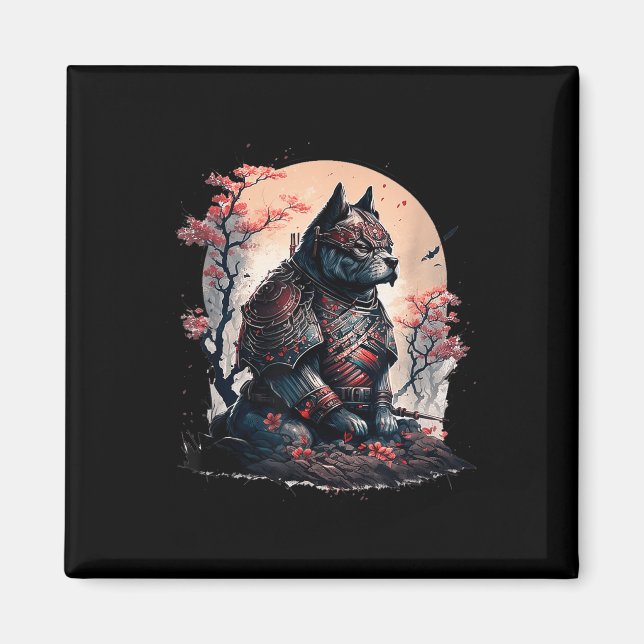 Aimant Japonais Samurai Ninja Chien Tatouage Graphique Po (Devant)