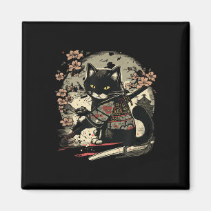Aimant Japonais tatouage de chats Samurai, Vintage Kawaii
