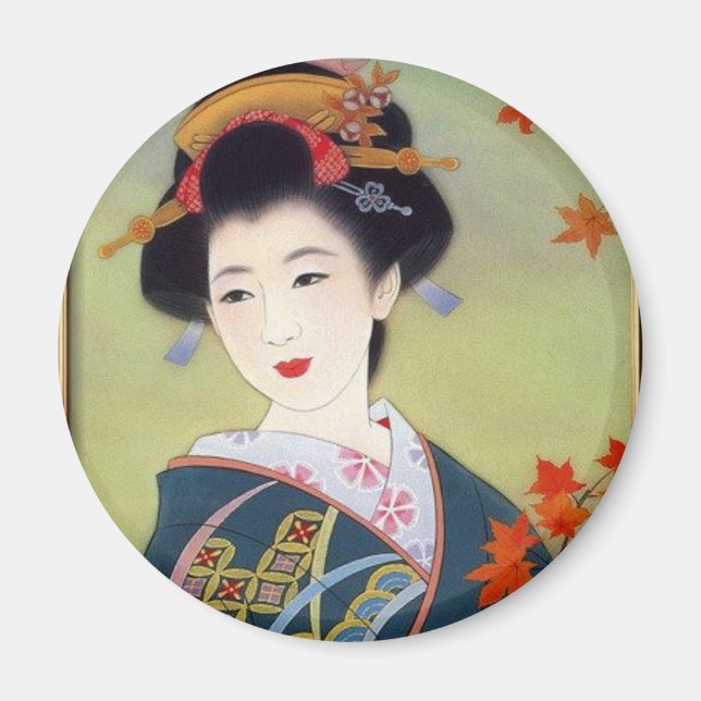 Aimant Japonaise en kimono bleu (Devant)
