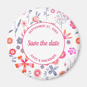 Aimant Jardin aux fleurs roses modernes Sauvez la date