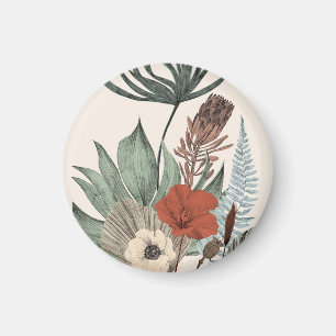 Aimant Jardin botanique vintage - Fleurs sauvages & Prote