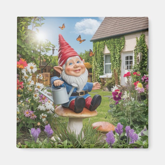 Aimant Jardin Charmant Nain avec Arrosoir (Devant)