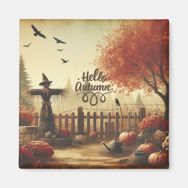 Aimant Jardin d'automne & épouvantail  (Devant)