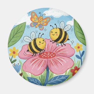 Aimant Jardin de fleurs fantaisiste de jolie abeille