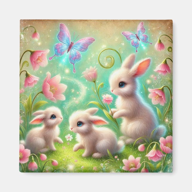 Aimant Jardin de lapin de printemps Imaginaire (Devant)