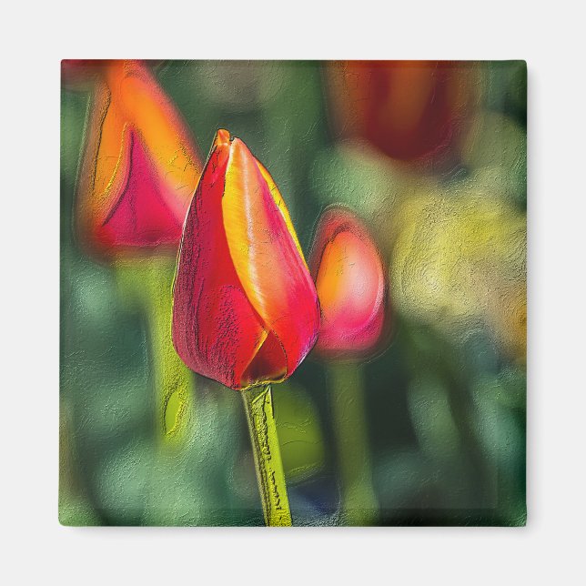 Aimant Jardin de Tulipes texturé (Devant)