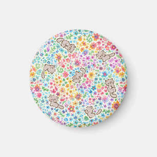 Aimant Jardin fantaisiste de Pebble Chat Gris et Floral L