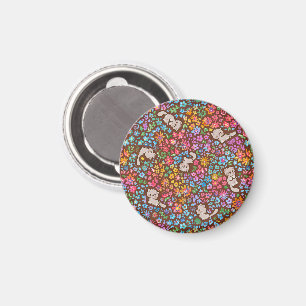 Aimant Jardin fantaisiste de Pebble Chat Gris & Floral Lu