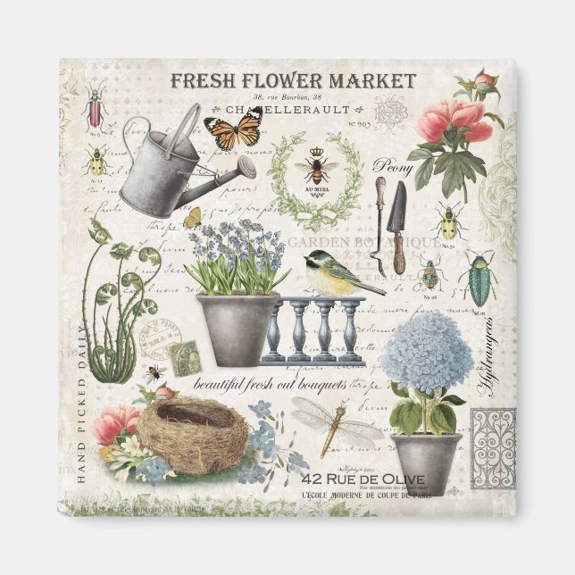 Aimant Jardin fleuri Vintage (Devant)