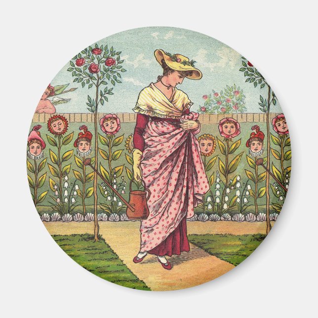Aimant Jardin Fleurir Femme Art Antique (Devant)