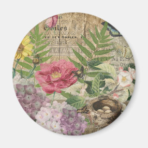 Aimant Jardin Floral de Nid d'Oiseau Papillon Art