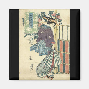 Aimant jardin japonais ukiyo-e traditionnel kimono geisha
