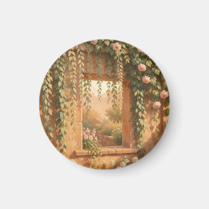 Aimant Jardin romantique de roses sur une fenêtre en pier