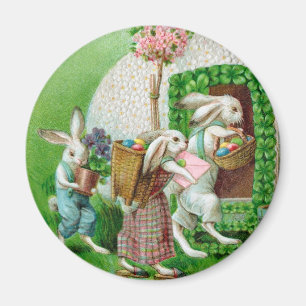 Aimant Jardin vintage de lapin de Pâques et d'oeufs de P