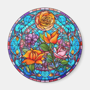 Aimant Jaune & Violet Floral Faux Vitrail