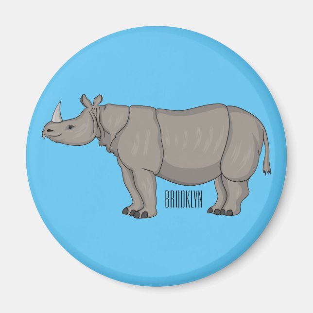 Aimant Javan rhinoceros cartoon illustration (Devant)