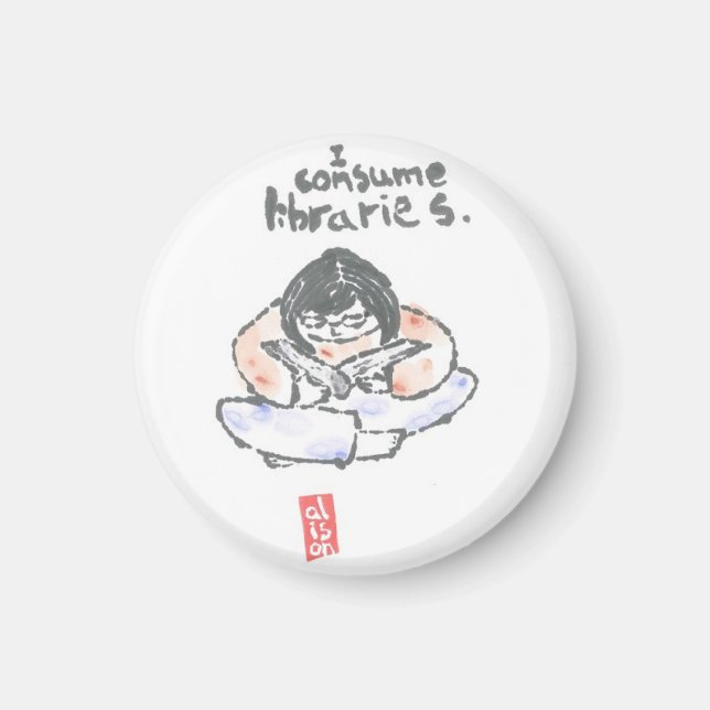 Aimant "Je consomme des bibliothèques" (Devant)