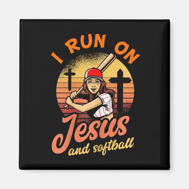 Aimant Je Cours Sur Jésus Et Softball Christian Player Ca (Devant)