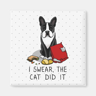 Aimant Je jure, le chat l'a fait Boston Terrier Dog (noir