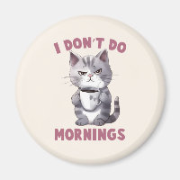 Je ne fais pas le matin - Chat gris avec café