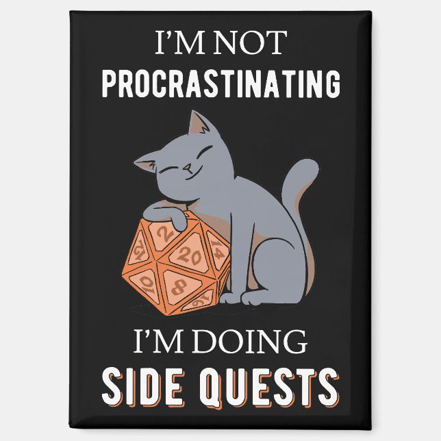 Aimant Je ne procrastine pas, je fais des quêtes secondai (Recto)