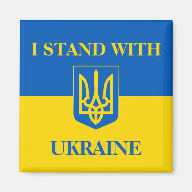 Aimant Je suis avec l'Ukraine. Drapeau ukrainien & Triden (Devant)