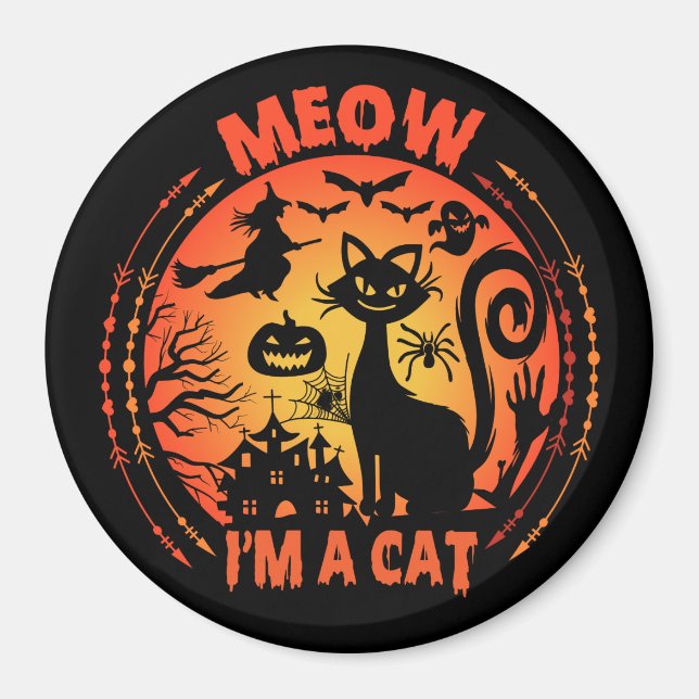 Aimant Je suis un chat, un chat à halloween (Devant)