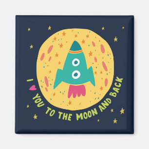 Aimant Je t'aime à la lune et au Rocketship arrière