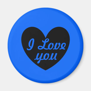 Aimant "Je t'aime" coeur noir sur bleu