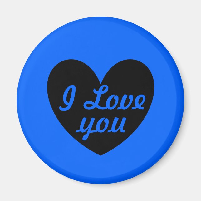 Aimant "Je t'aime" coeur noir sur bleu (Devant)
