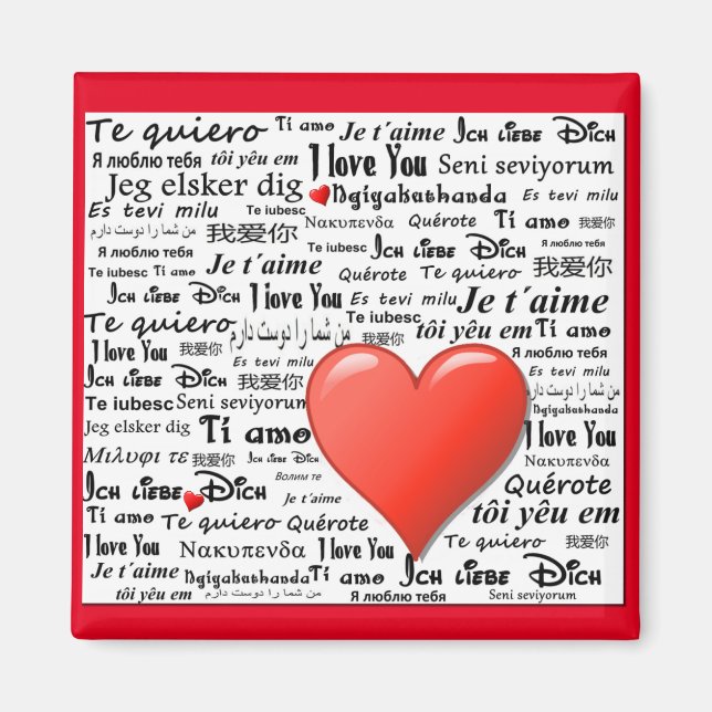 Aimant Je t'aime dans plusieurs langues (Devant)