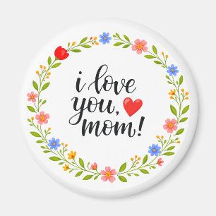 Aimant Je t'aime maman Fête des mères calligraphie floral
