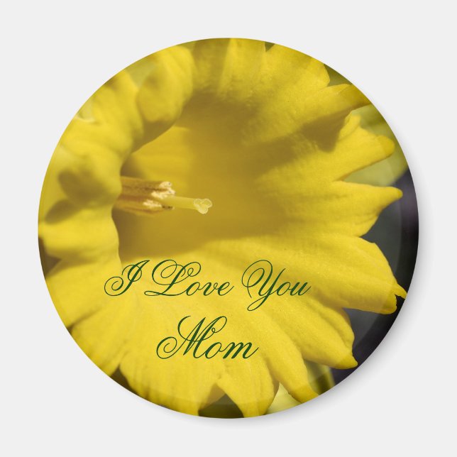 Aimant Je t'aime maman fleur de jonquille  (Devant)
